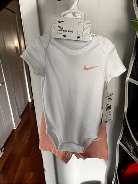 Nike Baby One-Piece Set in White and Peach